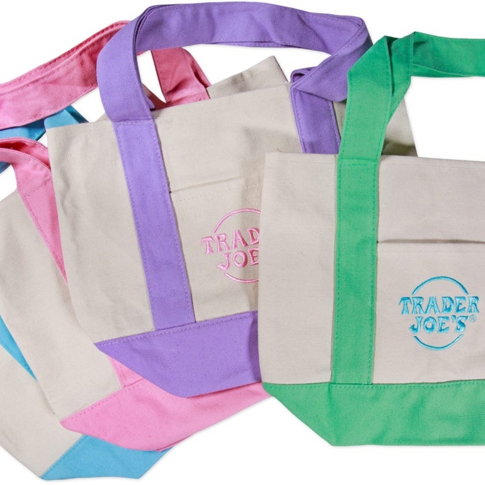 Limited Edition TraderJoes 4 Spring Pastel Mini canvas tote bags and 1 Large